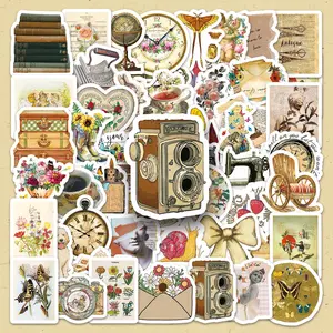 Vintage Pattern Sticker, 50pcs/set Retro Creative Decorative Sticker, DIY Crafts Decals, Craft Supplies for Scrapbooking, Journaling, Gift Wrapping