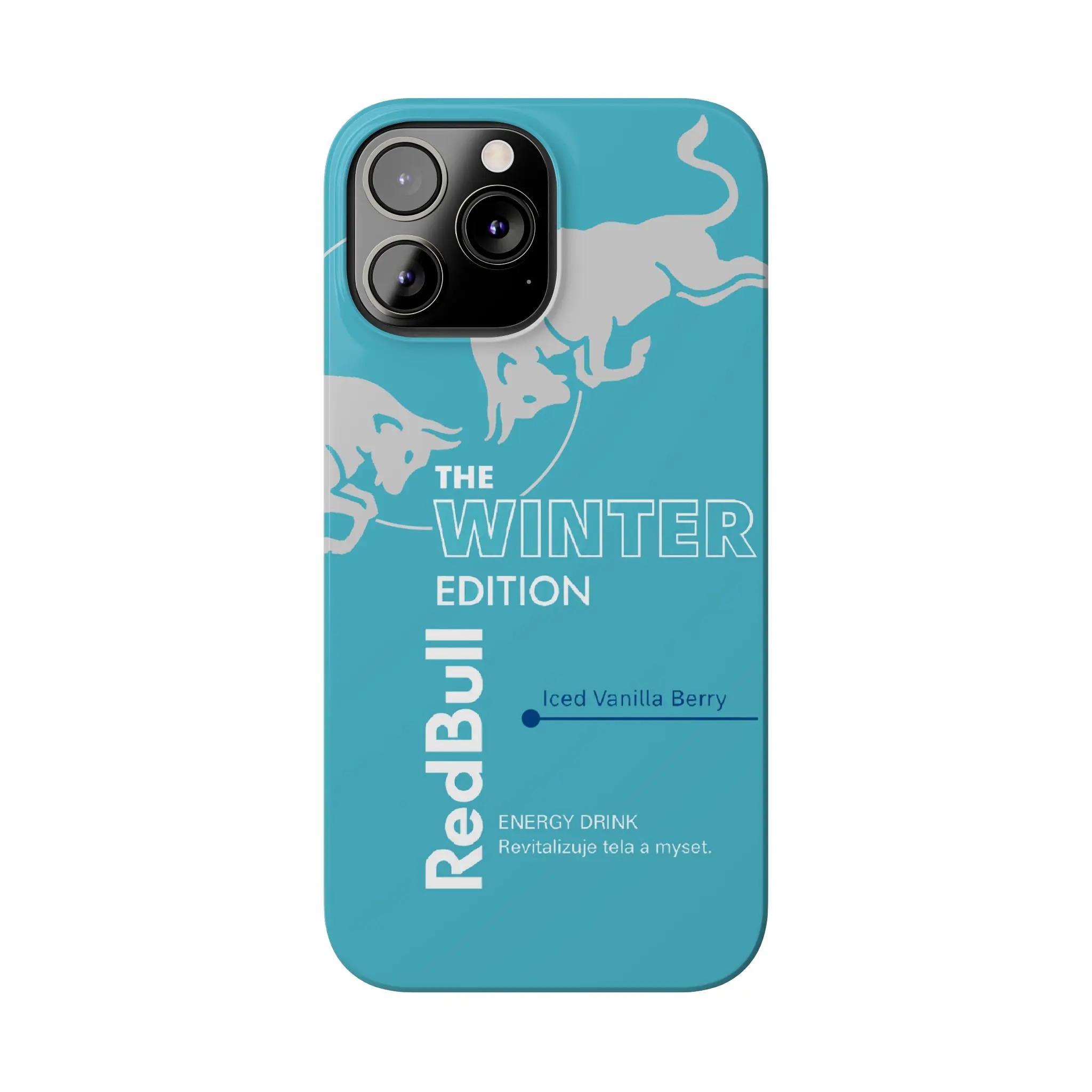 Redy UBully Winter Edition Iced Vanilla Berry Phone Case, Turquoise Energy Drink Protective Cover for iPhone 7–17 Pro Max & Samsung S21–S26 Ultra