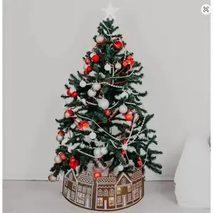 26/28 Inch Christmas Tree Collar Gingerbread Man Theme LED Lighted Tree Skirt Plastic Base with Detachable Decor for Holiday Home hyacinth christmas Wall-Mounted diy craft light-up ornament