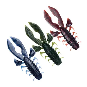 POWJOY Crawfish Lure 5.5", Soft Plastic Crawdad Creature Bait with Rattles, Weedless Bass Fishing Lure, Realistic Fishing Lures for Freshwater & Saltwater, 3 Pack Red Green Blue