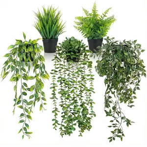 5 Pack Fake Plants for Wall Home Room Office,Artificial Hanging Plants,Small Potted Plants Decor, Artificial Plants Indoor Outdoor for Shelf Wall Decor