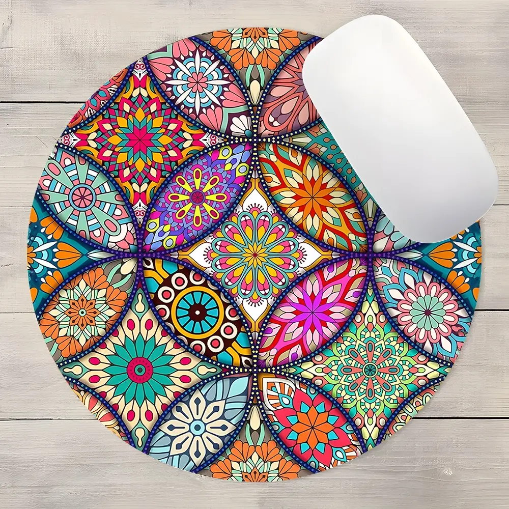 Boho Mandala Design Round Gaming Mouse Pad, Non-Slip Rubber Edges, Small Size for Laptop & Desktop, Perfect Gift for Kids & Adults