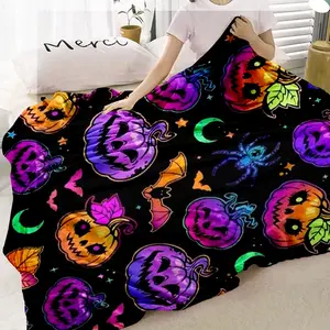 1pc Flannel Digital Print Blanket, Versatile Throw Blanket for Air Conditioning, Nap, Car, Camping, Cozy Multi-Function Fleece, Halloween