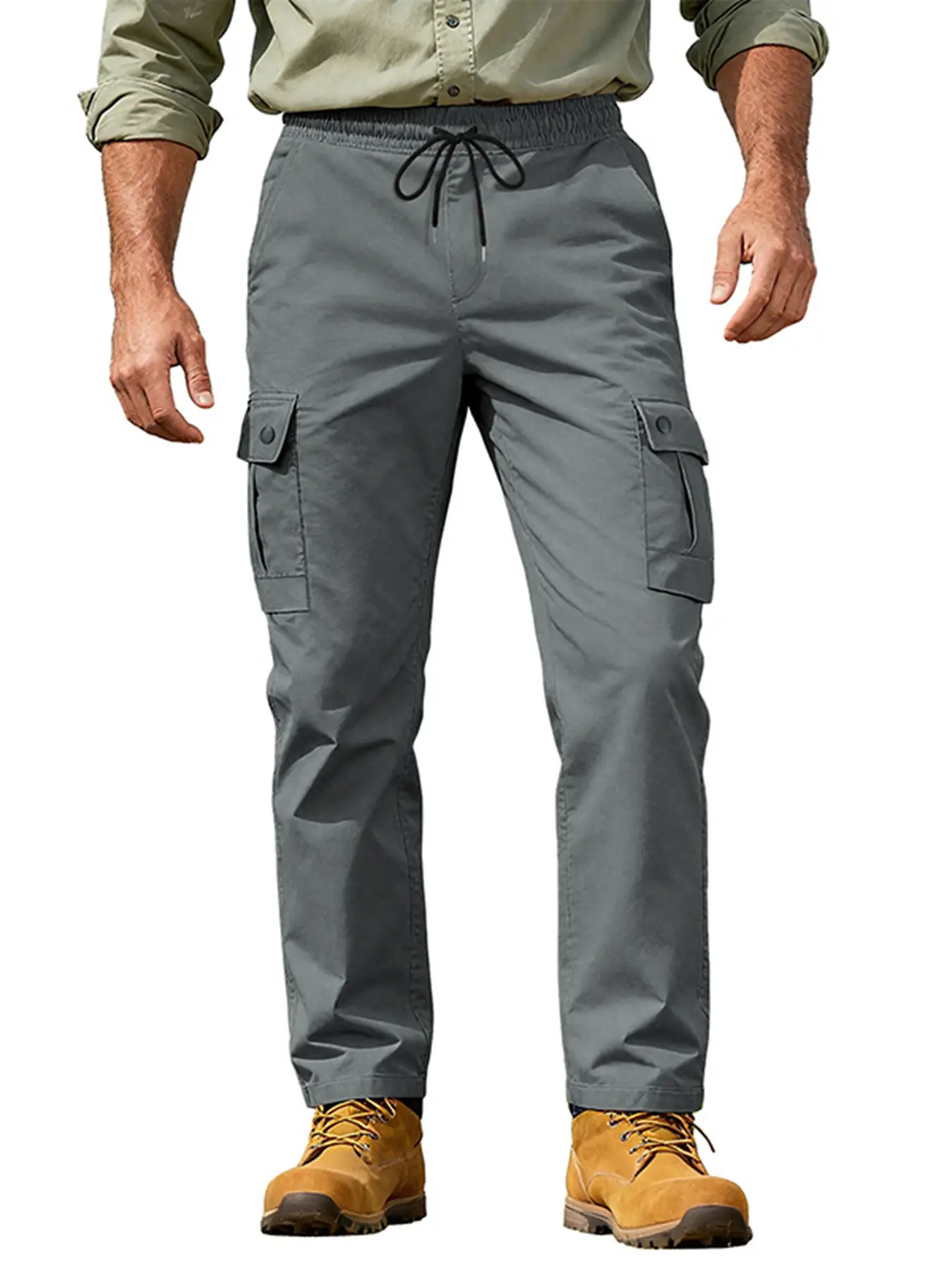 The men's durable work pants and multi-pocket outdoor hiking pants, Premium outdoor apparel, multi-pocket, practical, casual design, suitable for all seasons, cuffed work pants with a hard phone slot