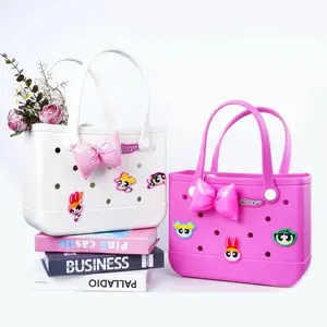 Powerpuff Girls Collection Holes Handheld Bag,Mesh Tote Bag,Lightweight Handheld Bag,10.98"X4.8"X8.42" Cartoon Perforated Handbag,Beach Shopping Bag,Retro School Accessory Carryall,Suitable for Women Beach Grocery Shopping Casual Outing（1pc)