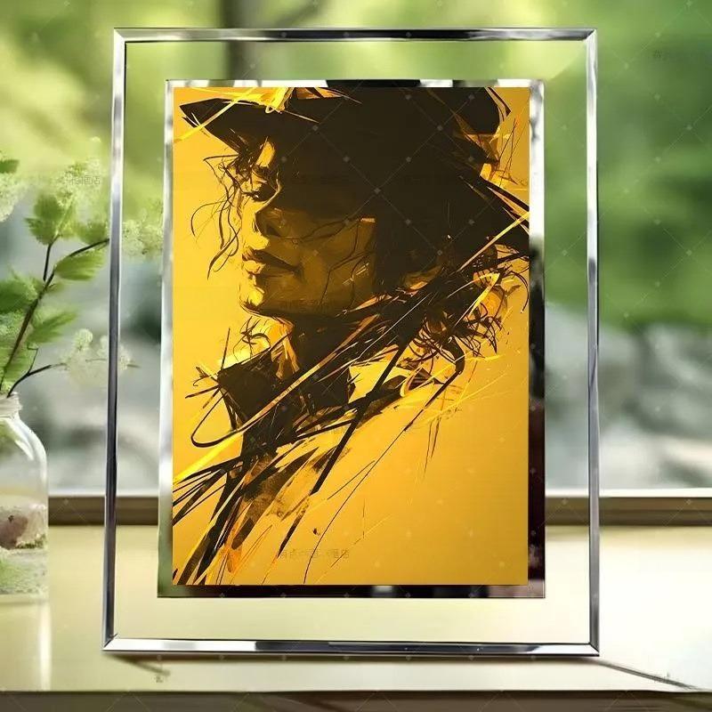 MJ Crystal Glass Photo Frame Custom Collectible Desktop Ornament for Room Bedroom Stylish Merchandise Gift for Fans Elegant Decor Piece