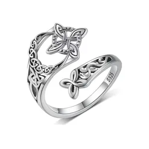 Sterling Silver Celtic Knot Ring Witch Knot Ring Nudo de Bruja Plata 925 Original Sterling Silver Adjustable Witch Knot Rings Open Ring Hecate Ring Pagan Witchtok Protection Witchy Jewelry for Devotion for Ceremony, Gift for Her,Mother's day Gift