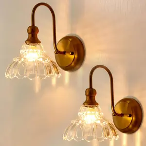 Vintage Wall Sconce Set of 2 with Glass Shade Brass Sconces Gold Bathroom Vanity Light Fixtures Modern Wall Lighting Fixture for Bedroom Bedside Door Header
