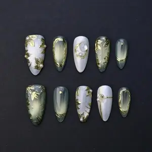 Forest Fairy Press On Nails Handmade 3D White Pearl Nails Art Gif For Wedding Vacation Holiday