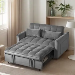 3 in 1 Convertible Sleeper Sofa Bed, Modern Pull Out Couch Bed, Adjustable Backrest, Velvet Loveseat Futon Sofa with Pillows & Pockets for Living Room Apartment,Dark Grey