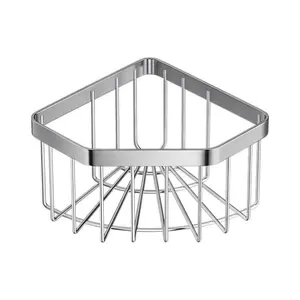 1PCS Stainless steel kitchen sink corner sponge storage basket, bathroom household storage rack, no-drilling required, triangular draining rack(silver)