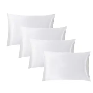 Solid Color Satin Pillowcase, 4 Counts Comfortable Breathable Pillow Cover without Filler, Soft Pillow Protector for Home Bedroom Dormitory Hotel