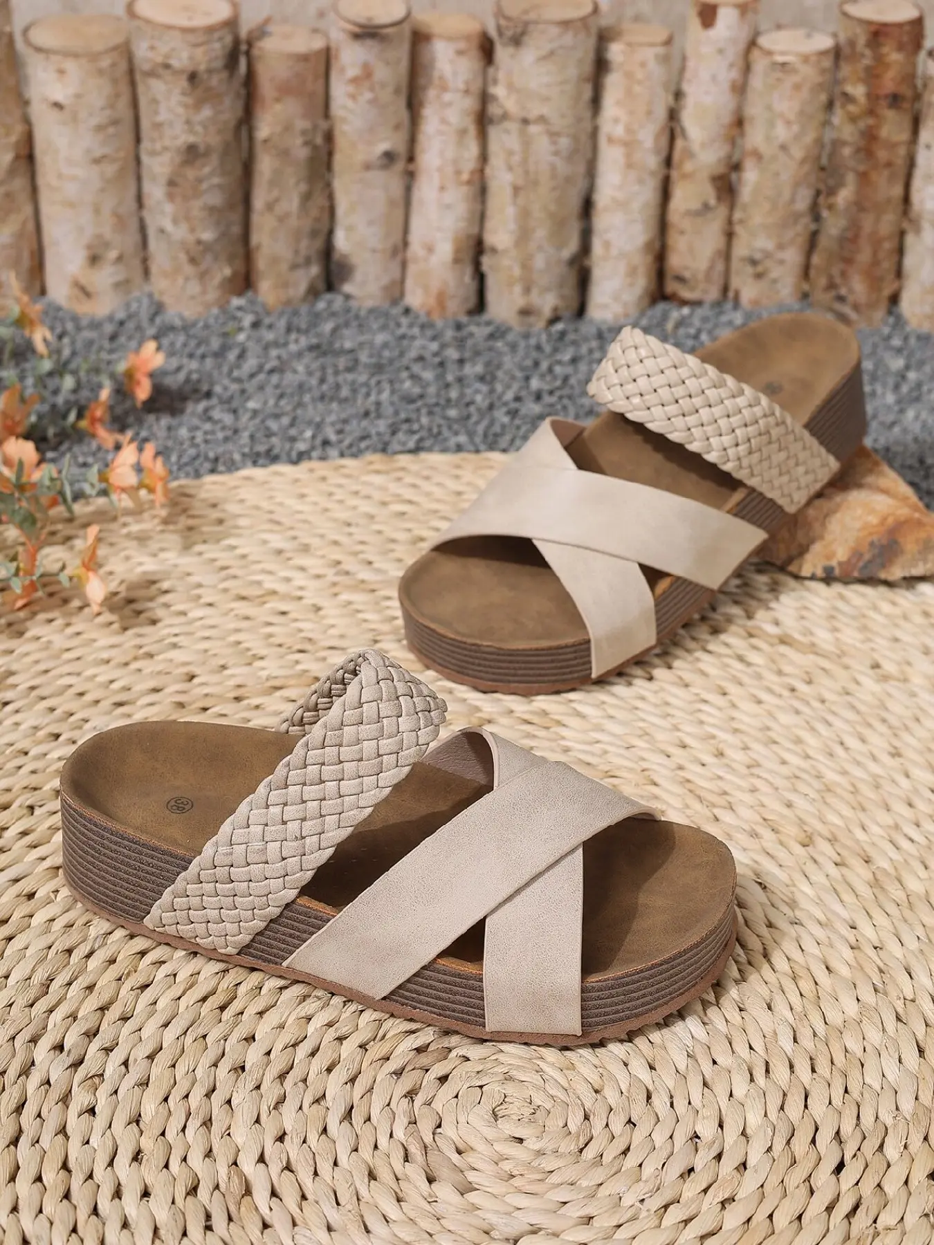 Ladies' summer fashionable thick soled sandals, woven cross strap non slip sandals, breathable and comfortable, suitable for daily wear and beach vacations, Casual Sandals