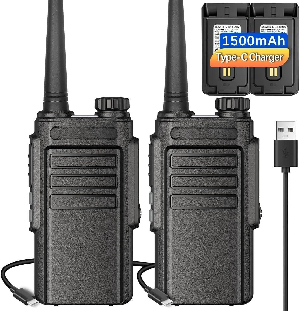 Walkie Talkies Long Range for Adults,Rechargeable UHF Handheld  Encrypted Handheld Two Way Radios Walky Talky with Noise Reduction,VOX and USB-C Charger for Camping Hiking Hotel,2Pack