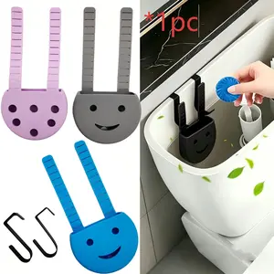1Pc Smiley Adjustable Toilet Tank Cleaning Tablet Storage Rack - Hanging Silicone Basket Storage Box with Anti-rust Hook to Store Toilet Cleaner and Bleach Tablets, Suitable for Toilet Accessories Storage Organizing Bag up to 7 Inches of Water Level