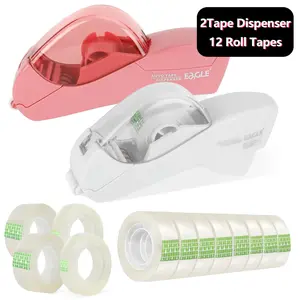 Packing Tool Set, 1 Set Including 2 Handheld Tape Dispensers & 12 Rolls of 20m Long Tape, No-electricity Self-cutting, Ideal for Gifts