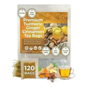 120 Bags Turmeric Ginger Cinnamon Tea, 100%Natural, Anti-Inflammatea. Eco-conscious TeaBags. Turmeric Ginger Herbal Tea. No Sugar, NoCaffeine, No Gluten, Vegan. antinflamma tea,looseleaf tea Beverage anti in flama tea gingercaffeine free