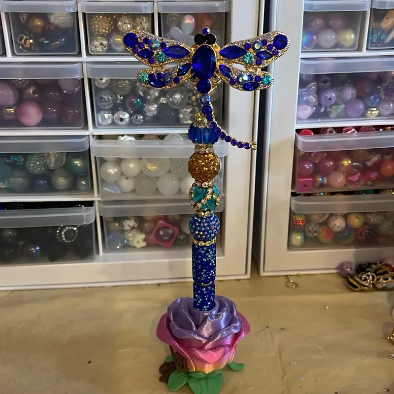 Beaded Dragonfly Rhinestone Pen - Handmade, Sparkling from Every Angle