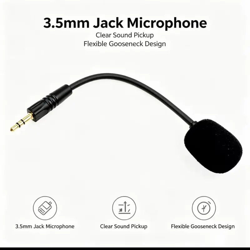 3.5mm Detachable Gooseneck Microphone - Flexible Noise Canceling Mic for Gaming Headsets, Streaming