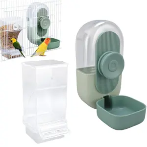 Bird Feeder Water Dispenser Set, Automatic Parrot Feeder Cage Accessories, Transparent Plastic Food Container Drinker, Bird Water Dispenser for Parrot Cockatoo