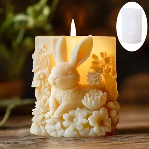 1pc Cute Flower Rabbit Scented Candle Silicone Mold, Floral Surrounding Adorable Bunny Wax Mold, Resin Gypsum Cement Mold Crafts Home Decor Gift