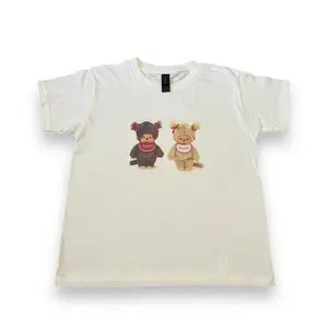 Monchhichi Handmade Screen Print Women's Baby Tee Shirt, Women's Y2K Graphic Tee, Retro Vintage 90s Aesthetic Top
