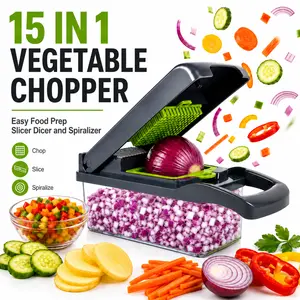 Vegetable Chopper MIUVA 15 in 1 Food Prep Tool Onion Chopper Mandoline Slicer with Container 7 Blades Salad Chopper Fruit Slicer Green Kitchen Gadget for Meal Prep Salads Salsa