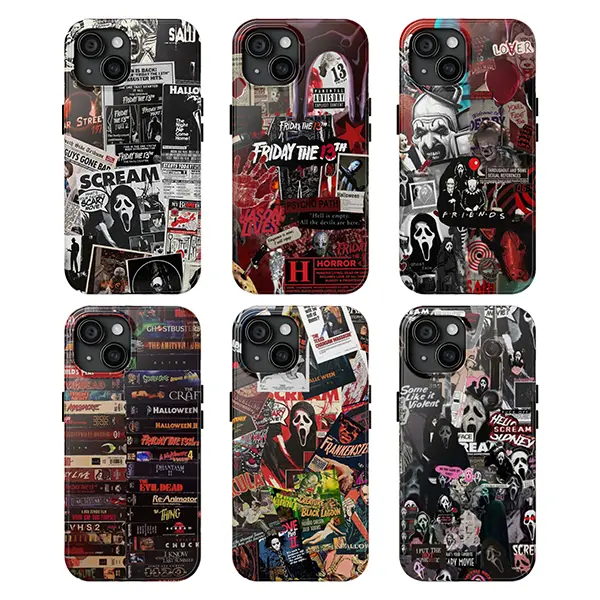 Retro Horror Movie Phone Case, Scream & Friday the 13th Collage, Edgy Slasher Fan Gear Phone Case For iPhone 11 12 13 14 15 16/ Pro/ Pro Max Tough Case