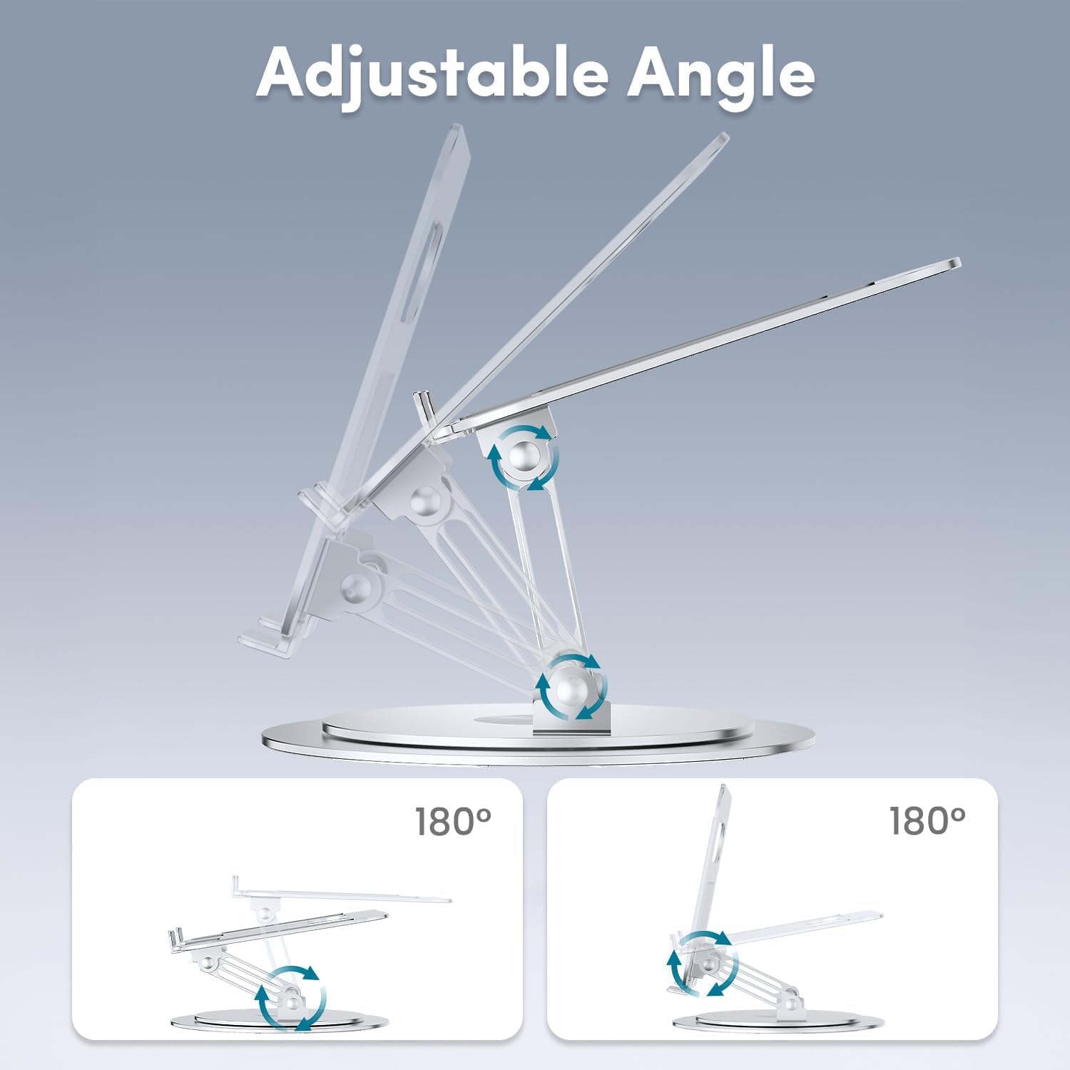 360° Rotating Laptop Stand. Adjustable Foldable Aluminum Laptop Stand, 2-in-1 Multifunctional Laptop Stand Hub for Gaming laptop & Mobile stand,Gray