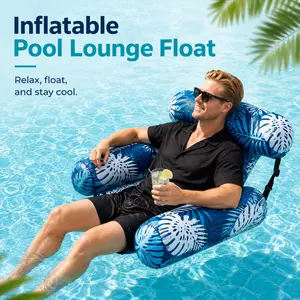 Thick Inflatable Pool Lounger Bed, PVC Oxford Fabric Floating Chair for Adults, Summer Pool Float for Beach, Lake, Backyard & 4th of July Water Fun