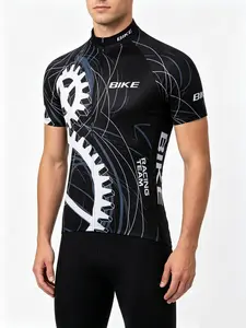 Men's Cycling Shirt, Short Sleeve, Round Neck, Digital Print, 3 Back Pockets, All Seasons, Sporty, Ideal for Biking and Outdoor Activities