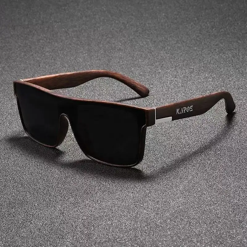 Men’s Classic Square Frame Polarized Sunglasses UV400 Protection Retro Wood Temple Fashion Eyewear