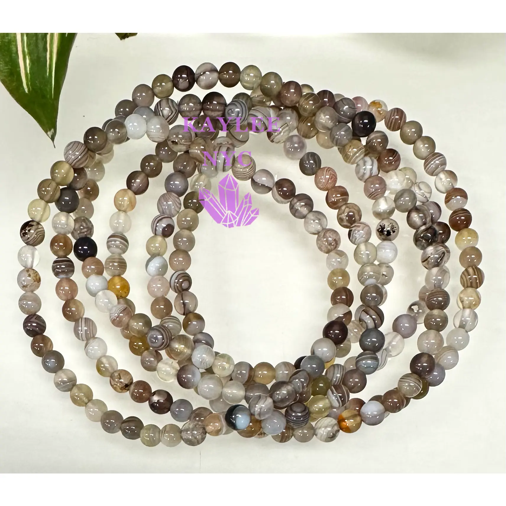 6pcs 4mm Natural Botswana Agate Stretch Bracelet 7.5”