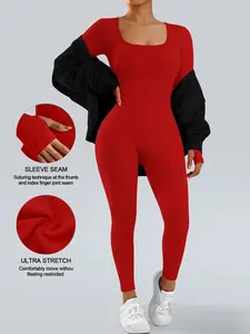 Women's Sporty High Stretch Yoga Jumpsuit, Workout Jumpsuits, Long Sleeve High Waist, Plain Pattern, All Seasons, Durable Athletic Wear