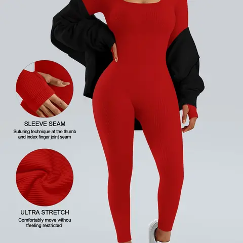 Women's Sporty High Stretch, Long Sleeve High Waist, Durable Athletic Wear Yoga Jumpsuits