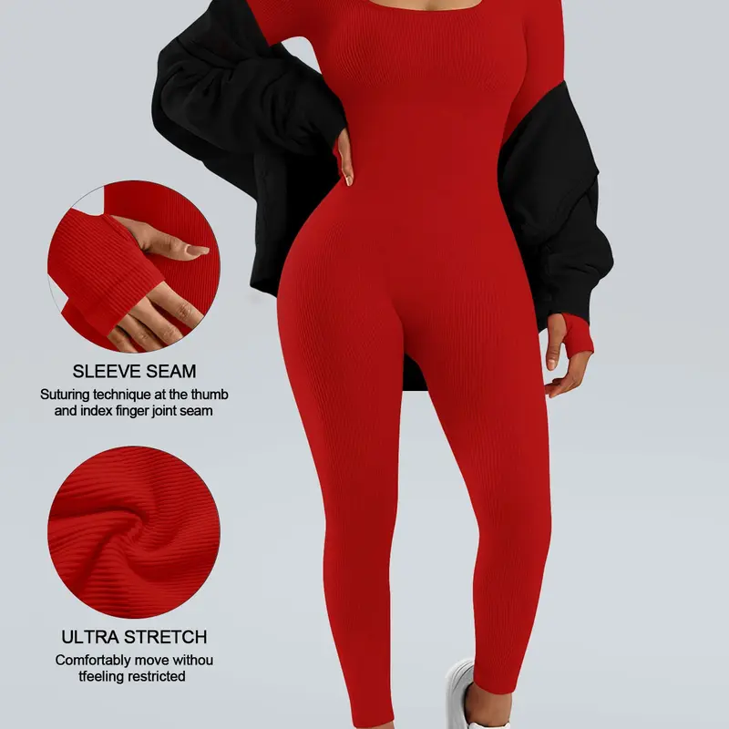 Women's Sporty High Stretch, Long Sleeve High Waist, Durable Athletic Wear Yoga Jumpsuits