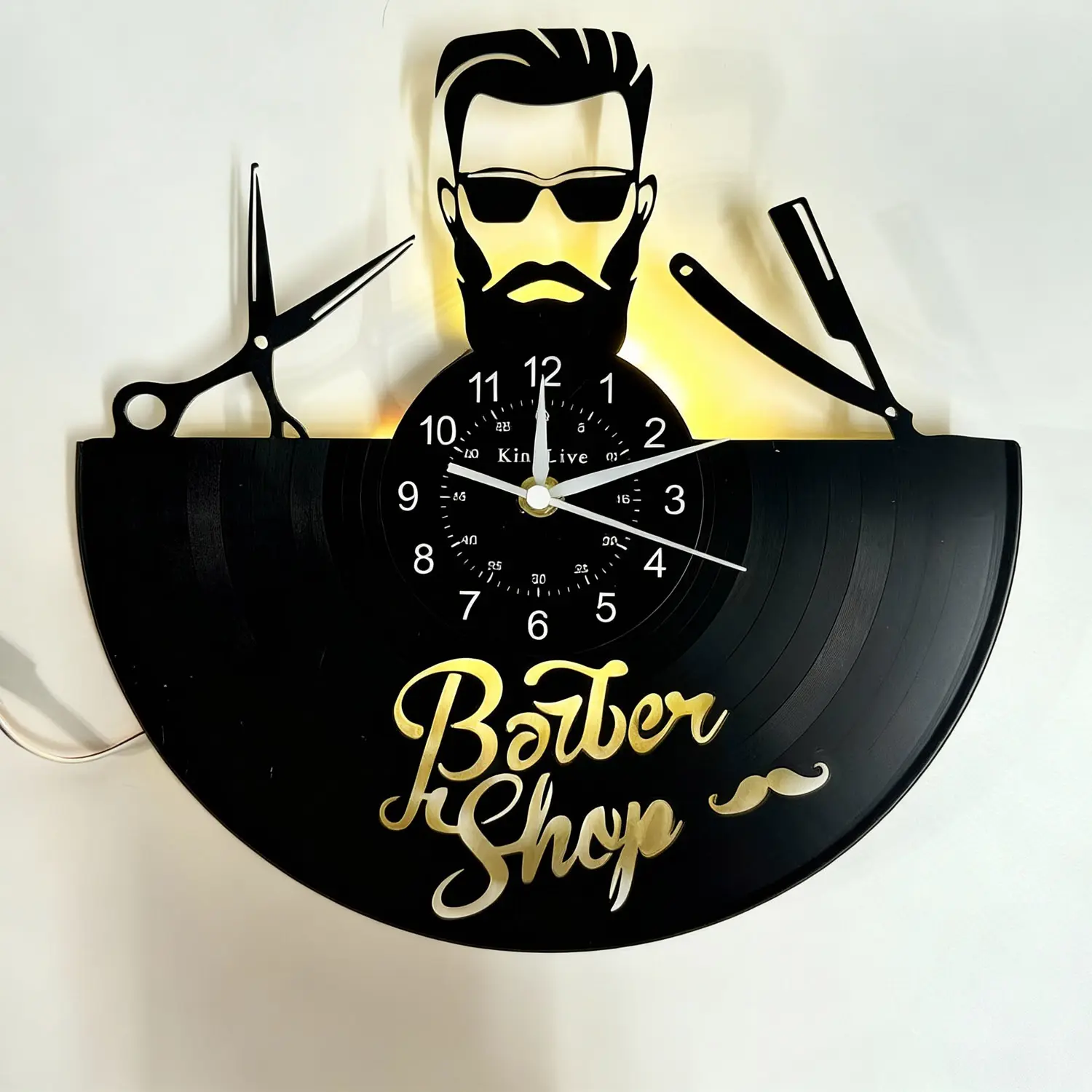 Haircut Vinyl Wall Clock, 7-Color LED Vintage Vinyl Wall Clock with Remote, Silent Operation, Ideal for Bedroom Living Room Barber Shop Decor, Gift for  Lovers Gift