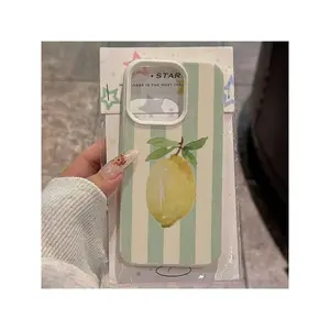 1pc TPU Fresh Yellow Lemon Green Striped Pattern Phone Case Suitable For IPhone17/IPhone17 Air/IPhone17 Pro/IPhone17 Pro Max/16 Pro Max/15 Pro Max/14 Pro Max/13 Pro Max/12 Pro Max/11 Pro Max