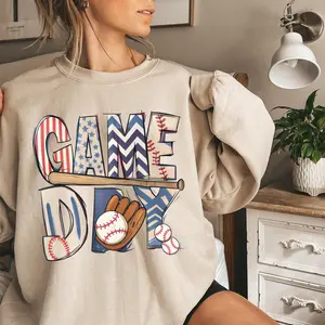 Matching Game Day Baseball Graphic Sweatshirt, Baseball Matching Pullover Hoodie For Men & Women