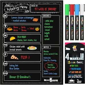 Dry Erase Menu Board for Fridge Includes 4 Liquid Chalk Markers - Weekly Meal Planner Blackboard, Grocery List & Notepad for Kitchen Refrigerator - Chalkboard  15.6" x11.6