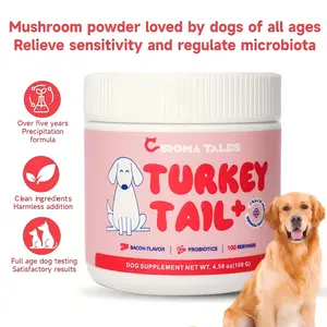 CHROMA TALES Dog Mushroom Powder with Probiotics - Bacon Flavored Turkey Tail Supplement for Puppy & Senior Dog Gut Health, Joint & Immunity Support