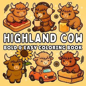 Highland Cow Bold and Easy Coloring Book + 50 Fun Facts: for Kids, Teens & Adults of Cute Cows in Cozy Everyday & Magical Scenes for Relaxation and Stress Relief (Cozy & Easy Coloring), Paperback