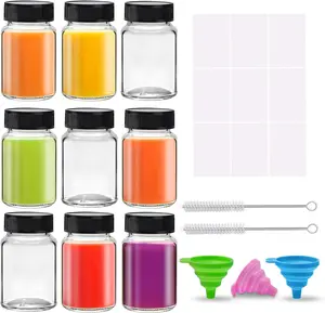 9 Pack 2 oz Glass Shot with  for Liquids,Mini Bottles Wide Mouth Leakproof, Small Clear Juice Shot Bottles for Juice, Sample,