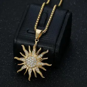 Hip Hop Sun Pendant Necklace Gold Plated Unisex Jewelry For Daily Wear Street Style And Parties, Polished Finish Bold Symbol Design Durable Construction