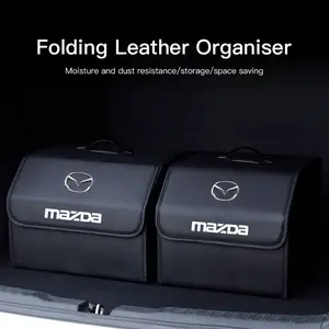 Car Emblem Leather Trunk Storage Box Portable Foldable Multiuse Organizer Bag Tool Car Storage Organizers Auto Interior Accessories For Mazda 2 6 CX-5 CX-80 CX-70 CX-90 MX-30 CX-60 CX-50 CX-30 BT-50 e-TPV CX-3 CX-8 ATENZA CX-9 CX-7 MX-5 Mazda 5 3 RX-8