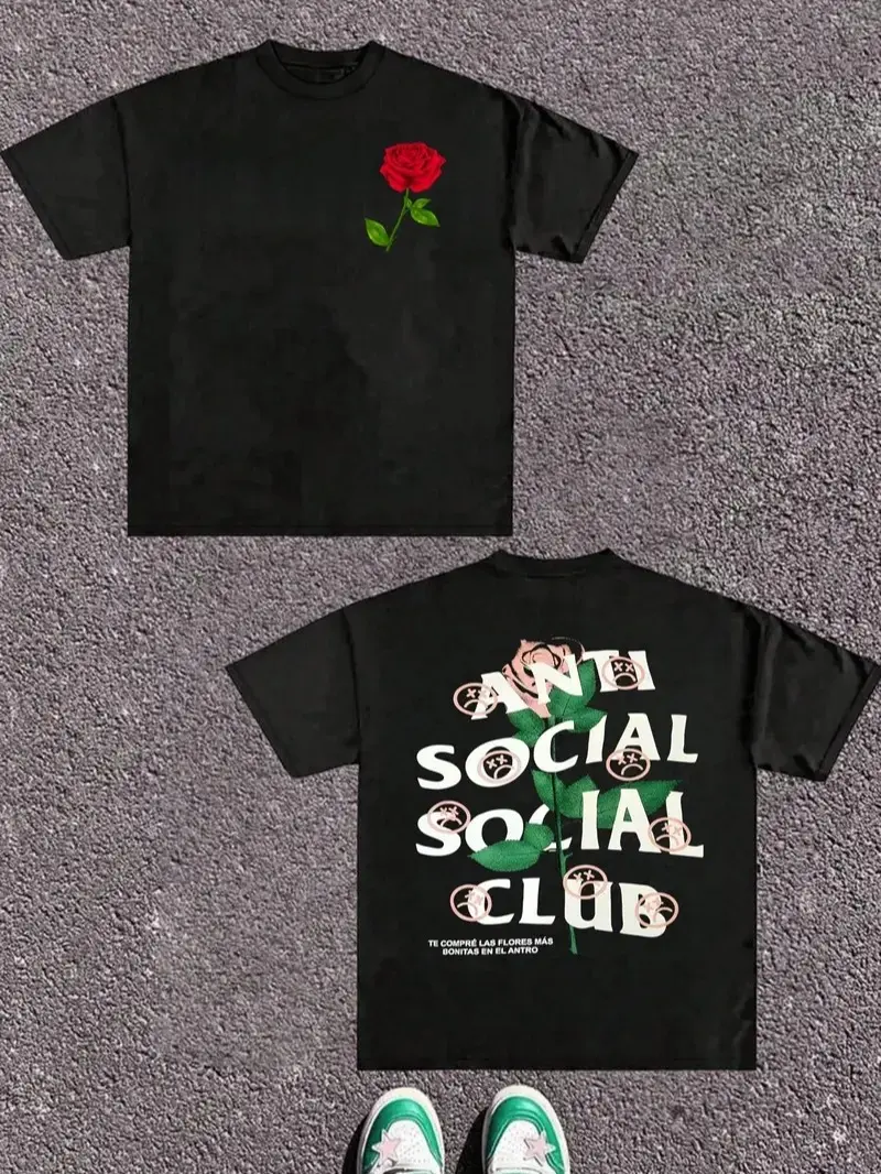 Unisex Black Anti Social Social Club Rose Print Loose T-Shirt Y2K Floral Graphic Tee Streetwear Casual Short Sleeve Aesthetic Trendy Top Perfect for Daily Wear & Gift Idea