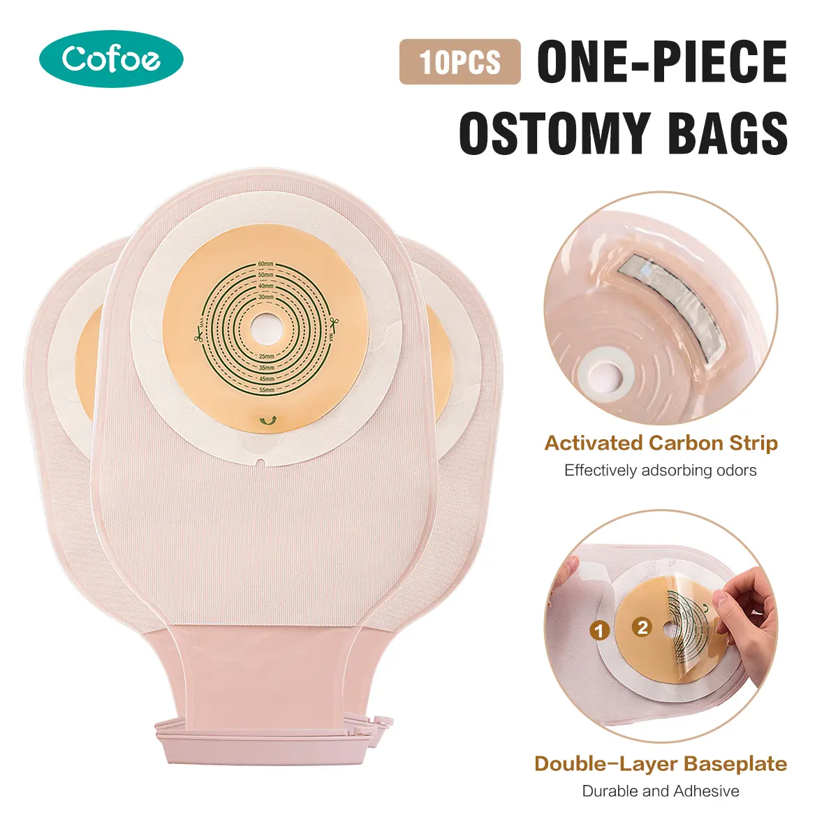 Cofoe 10Pcs Hydrocolloid Soft Odor-Control Leak-Proof Ostomy Bag, High Absorbency Stoma Pouch with Activated Carbon, Gentle Skin-Friendly Colostomy Supplies for Ileostomy Urostomy, Strong Support Anti-Leak Stoma Care Bags