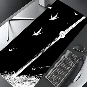 Oriental Ink Samurai Sword Design Large Gaming Mouse Pad,Aesthetic Desktop Drotection Pad,Washable Rubber Pad Non-Slip Lock Edge Multi-Size Mouse Pad Suitable For Home Office,Good Gift for Family and friends