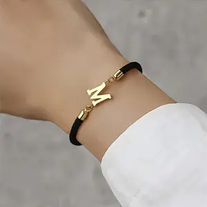 [A-Z26 Stainless Steel Classic Bracelet] Fashion A-Z26 Stainless Steel Letters Classic Black Milan Rope Lasting Durable Women's Bracelet Birthday Party Back to School Season Mother's Day Precious and Meaningful Gift Bracelet
