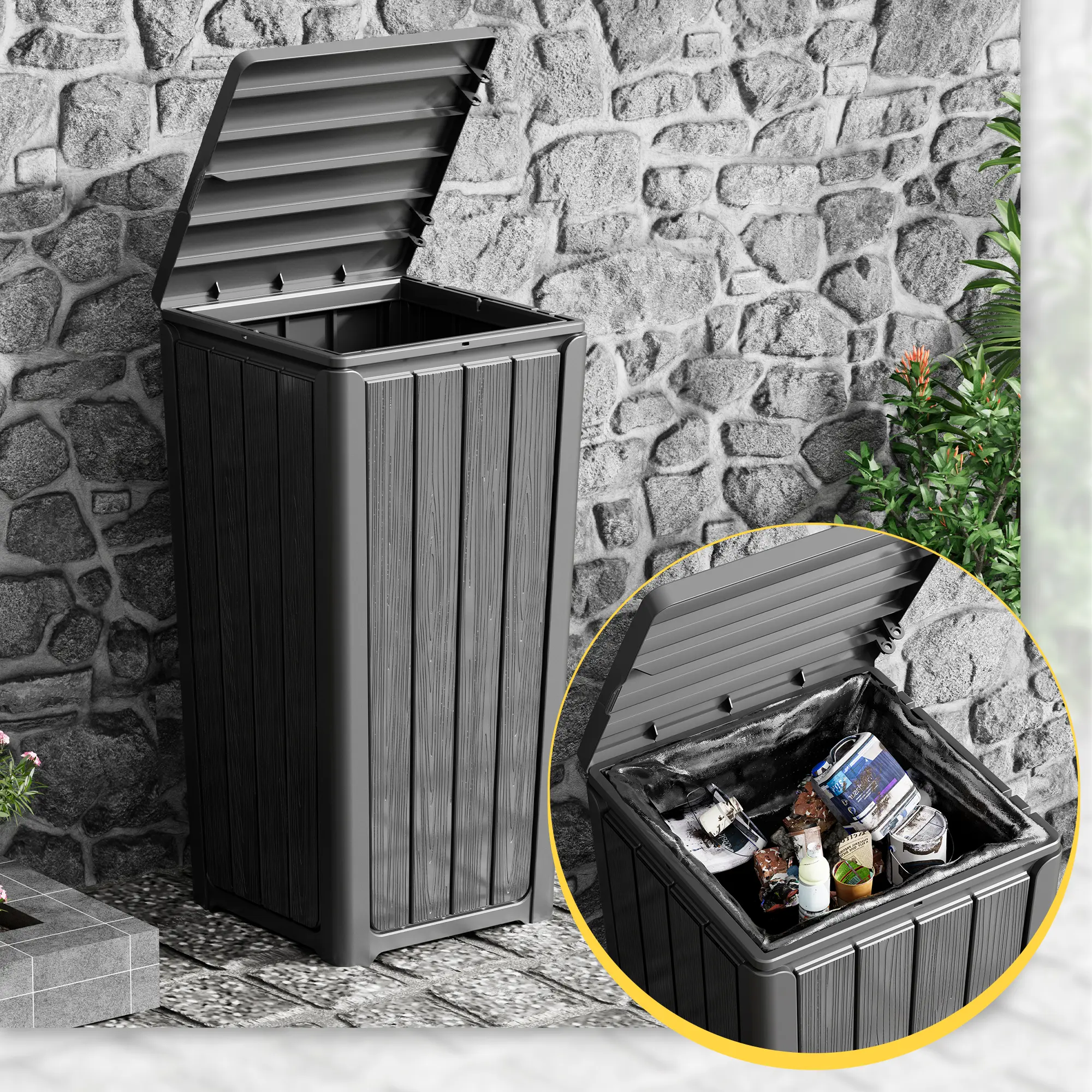 LHBCRAFT 28-Gallon waterproof Flip-Top Resin trash can, LHBCRAFT 28-Gallon waterproof Flip-Top Resin trash can,